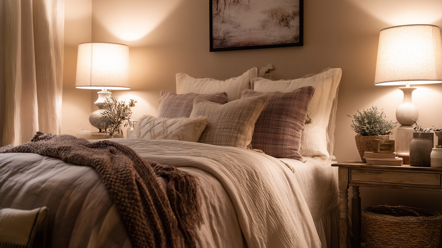 Serene bedroom with layered textures